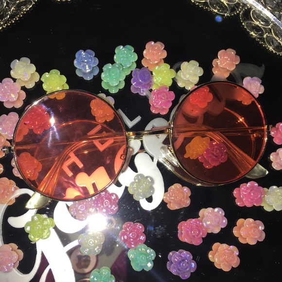 Red Round Sunglasses with Gold Frame - Picture 2 of 3